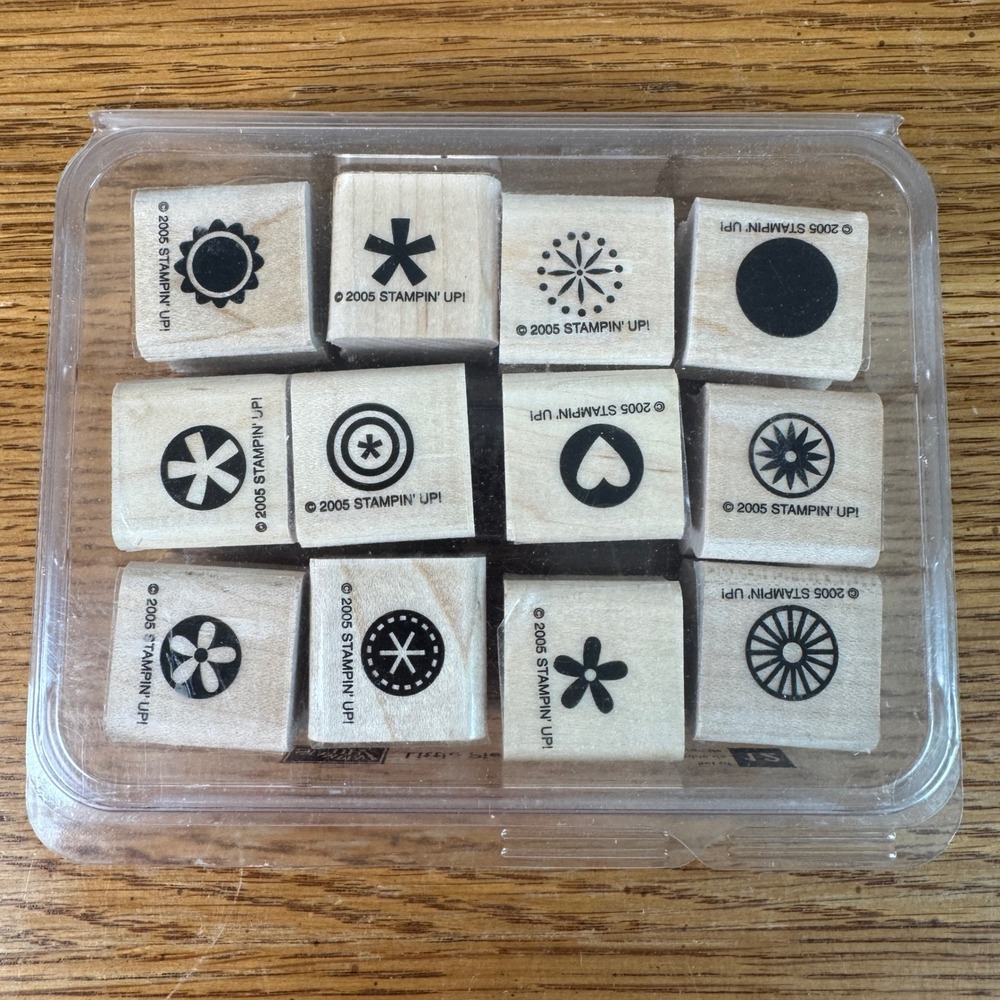 Stampin Up Little Pieces Wood Mount Rubber Stamp Set of 12 Floral Heart 2005
